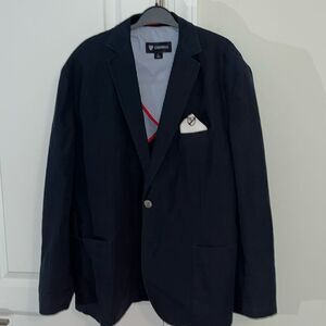 Blue DANIEL CREMIEUX Linen Blend MEN'S Writers Patch Sport Coat Casual BLAZER L